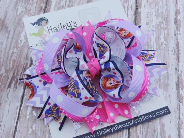 Sophia the First Inspired Bow-Princess hair bow, Sophia the First bow, Disney inspired bows, purple hair bow, large hair bows, boutique bows