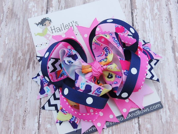 My Little Pony Inspired Hair Bow-My Little Pony Inspired hair bows, hair clips, character hair bows, pink blue white hair bow, baby hair bows, toddler hair bows