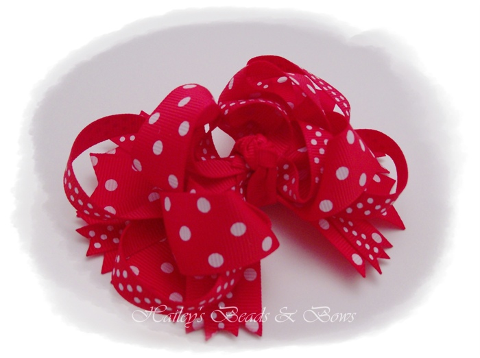 Red Polka Dots Layered Boutique Hair Bow-layered boutique hair bow, spike hair bows, buy hair bows online, online hair accessories for girls, korker hair bows, woven headbands, handmade louisiana
