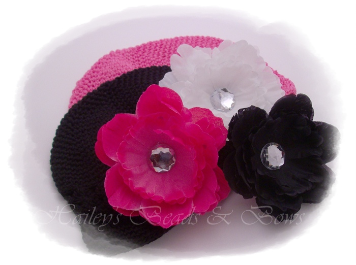 Infant Starter Set 1-infant crochet beanie hats, baby hat gift set, baby shower gifts, crochet hat with flower, crystal flower hair clips, peony hair clips, baby accessories