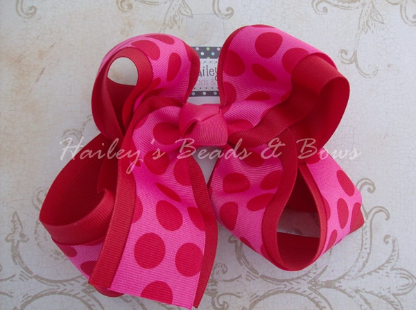 Jum-Bow Cherry Dots-extra large hair bows, jumbo hair bows, hair bow, hairbow, hair bows online, louisiana hair bows, french clip hair bows, 6 inch bows, over the top bows