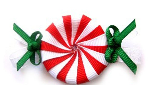 Christmas Peppermint Clippie-peppermint hair clip, Christmas hair clip, Christmas hair bow, candy hair bow, red white green bow, holiday hair clips, holiday hair bow, ribbon art clip, candy ribbon, handmade louisiana