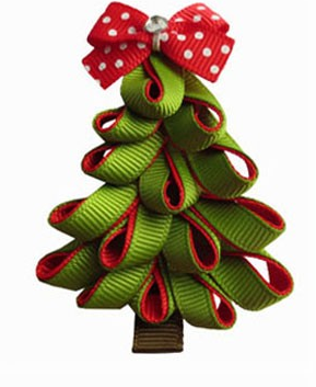 Christmas Tree Hair Clip-Christmas tree hair clip, holiday hair clips, baby toddler hair clips, ribbon art clips, ribbon sculptures, small hair bows, Christmas hair bows