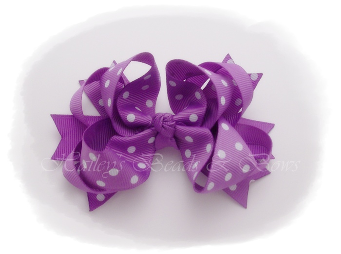 Spikes 'n loops lilac dots-toddler hair bow, small hair bows, purple hair bow, lilac hair bows, baby hair bows, loopy hair bows, spike hair bows, school hair bows, big girl hair bows, haileysbeadsandbows