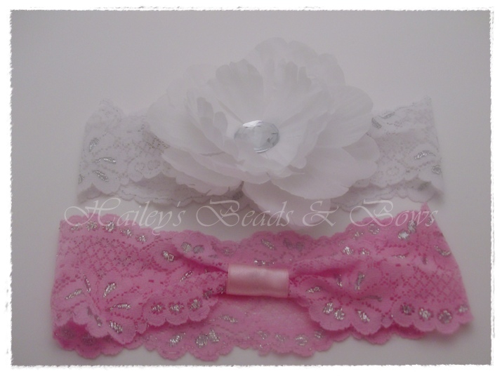 Crystal Peony Flower Lace Headband (wide)-lace headband, crystal flower headband, crystal peony flower headband, pink lace headband, white lace headband, hair bow interchangeable, flower hair clip, hairbow, toddler baby