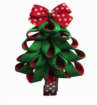 Christmas Tree Hair Clip Style 2-Christmas tree hair bow, Christmas hair bows, baby hair bows, Christmas tree clips, Christmas tree clippie, Ribbon art clips, toddler hair bows, character hair bows